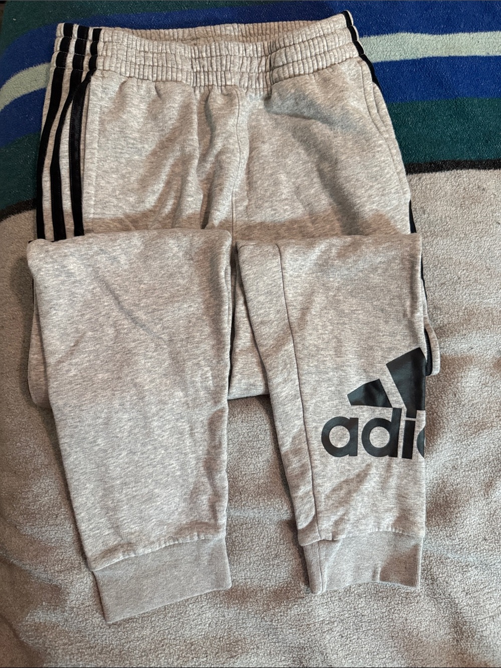adidas Gray Sweat Joggers with Black Logo & Side Stripes